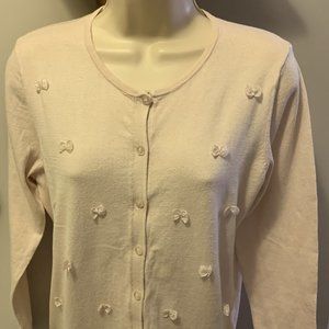 Cream Button Front Sweater With Bows by August Silk